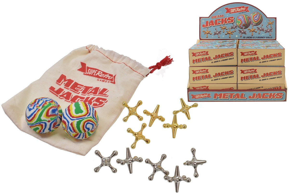 Traditional metal jacks game with ball